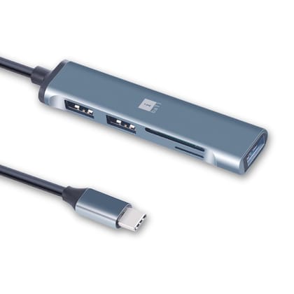 iBall Bridge 500C Type-C to USB Hub + Card Reader Multifunctional Adapter, 5-in-1, 3-Port USB Hub (USB 3.0 X 1_Port+ 2-Ports USB 2.0) + 2-Slots SD + TF Card Reader
