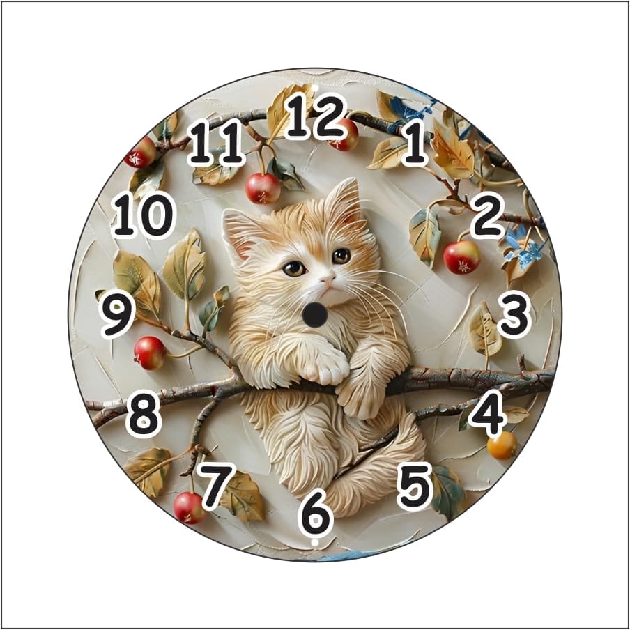 The Magical Gifts Adorable Cat Wall Clock - Whimsical Kitty Decor - Purrfect Gift for Cat Lovers Kids Room Nursery & Home (8 INCH)