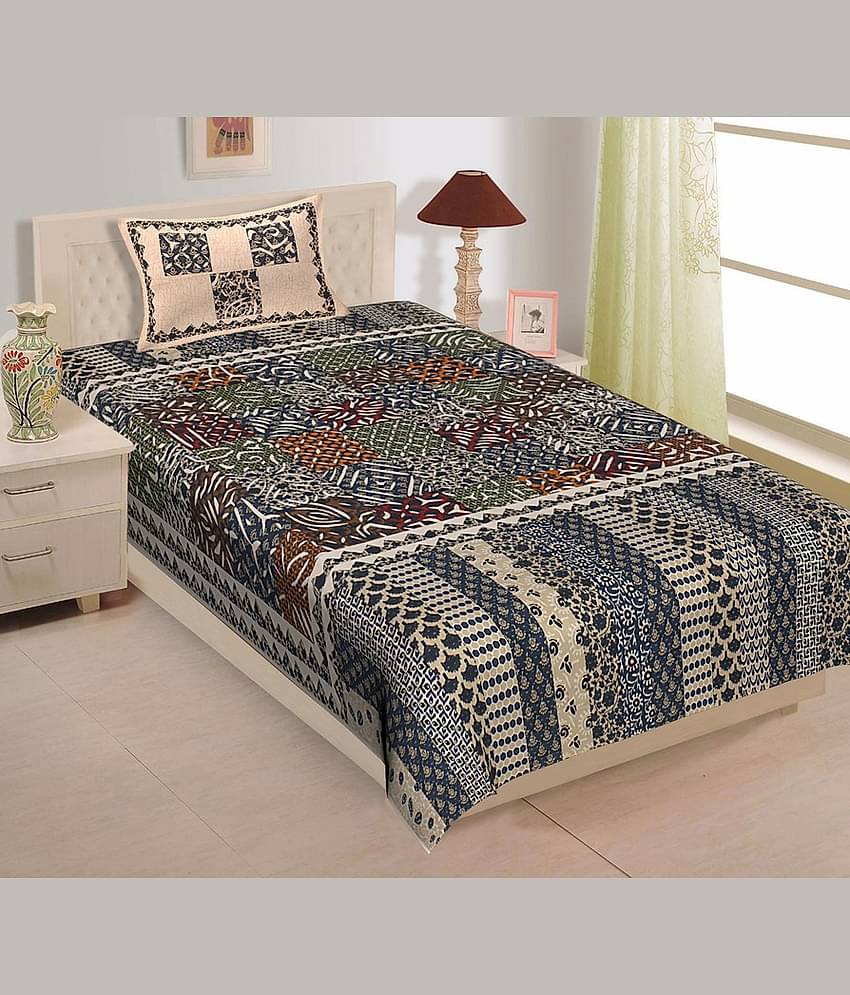 ABHACLOTHO Cotton 1 Single Bedsheet with 1 Pillow Cover ( Multicolor )