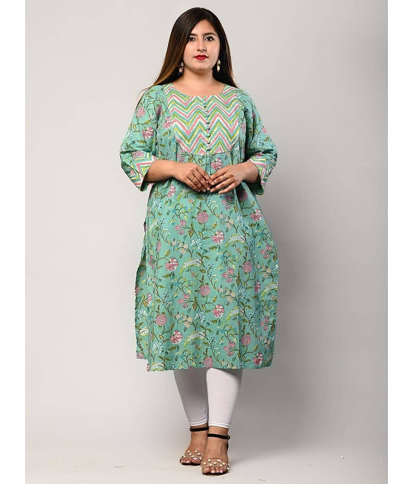 Swasti - Green Cotton Women's Straight Kurti ( Pack of 1 )