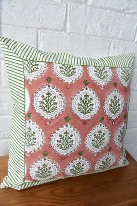 Rust & Green Hand Block Cushion Cover