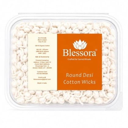Desi Round Cotton Wicks Diya Batti - White Phool Rui for Pooja | Long Lasting Aarti Use | Temple Daily Worship (Pack of 1800 Pcs)