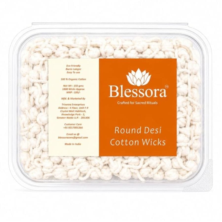 Desi Round Cotton Wicks Diya Batti - White Phool Rui for Pooja | Long Lasting Aarti Use | Temple Daily Worship (Pack of 1800 Pcs)