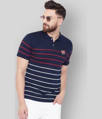AUSTIN WOOD Pack of 1 Cotton Blend Regular Fit Striped Half Sleeves Men's Polo T Shirt ( Navy )