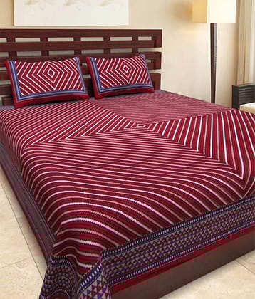 PETROSOLY Cotton 1 Double Bedsheet with 2 Pillow Covers ( Red )