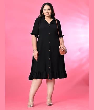 PrettyPlus by Desinoor.com Women Polyester Self Design A-line Dress ( Black )