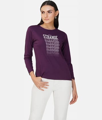 CHOZI Women Cotton Printed Regular Fit Round Neck T-Shirt ( Purple )