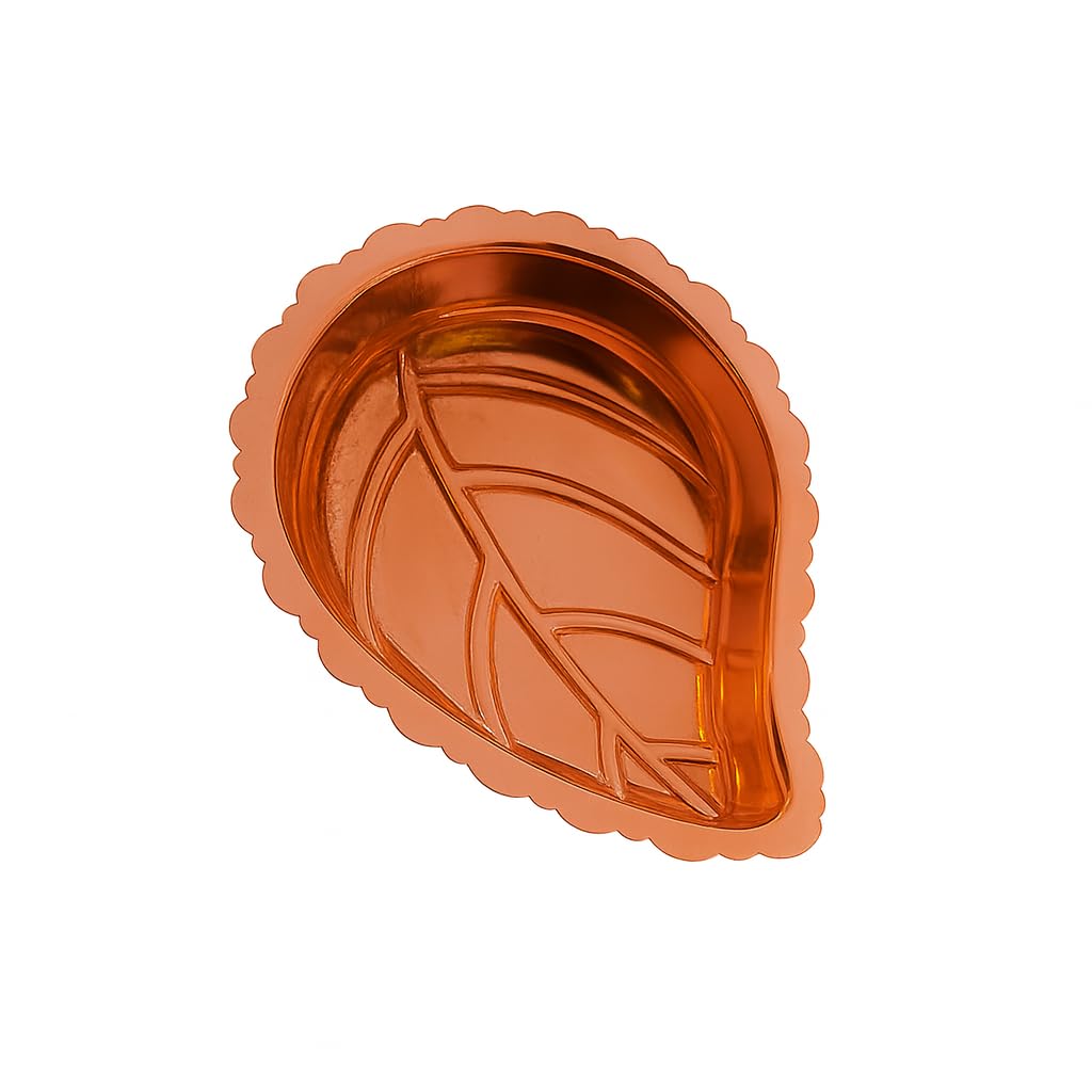 Leaf Shape Copper Diya (Pack of 2) � 73 mm Length � 55 mm Width � Traditional Pooja Plate for Festivals & Mandir � Decorative Handcrafted Deepam � Shiny Finish Agal Vilakku
