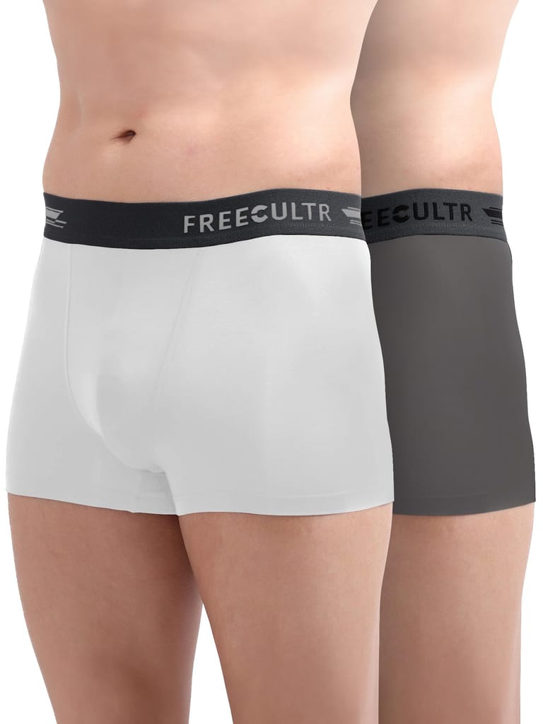 Freecultr Men's Underwear Anti Bacterial Micromodal Airsoft Trunk - Non Itch No Chaffing Sweat Proof - Pack of 2-Smoke Grey,Cloud White