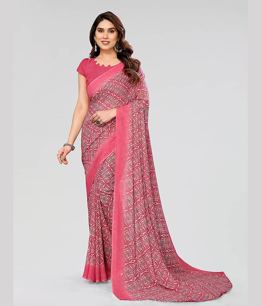 ANAND SAREES Georgette Printed Saree With Unstitched Blouse Piece ( Pink )