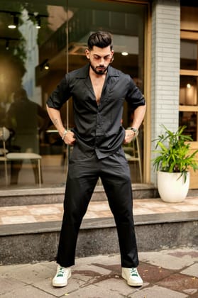 Black Plain Premium Cotton Co-Ords Set