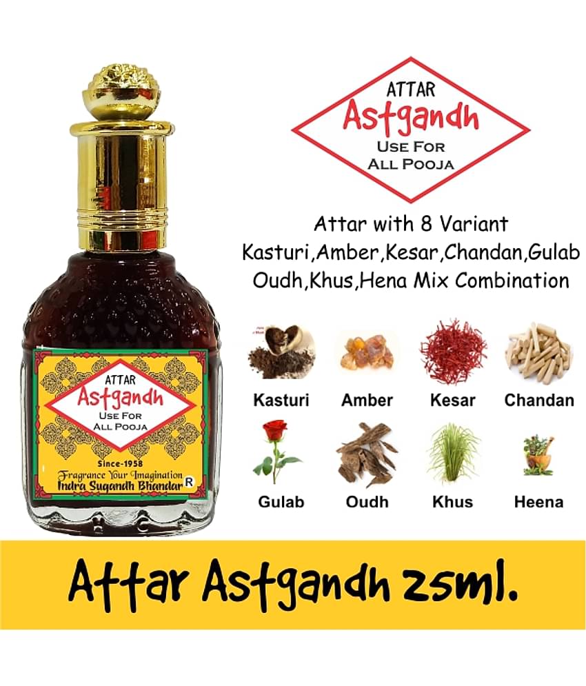 INDRA SUGANDH BHANDAR - Ashtagandha 8 Variant Combination Kasturi, Amber, Kesar, Chandan, Gulab, Oudh, Hina Mix Attar For Men & Women 25ml