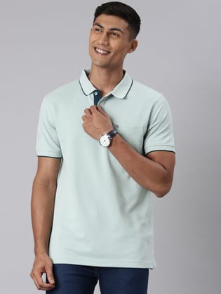Classic Polo Men's Casual Solid Lt.Green Half Sleeve Slim Fit T-Shirt | TOY-NOVA-BLUE HAZE SF P