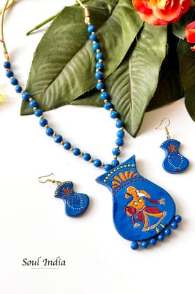 Handmade Warli  Terracotta Jewellery Set - Blue