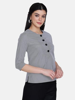 Button Detail Cotton Top - Grey-M