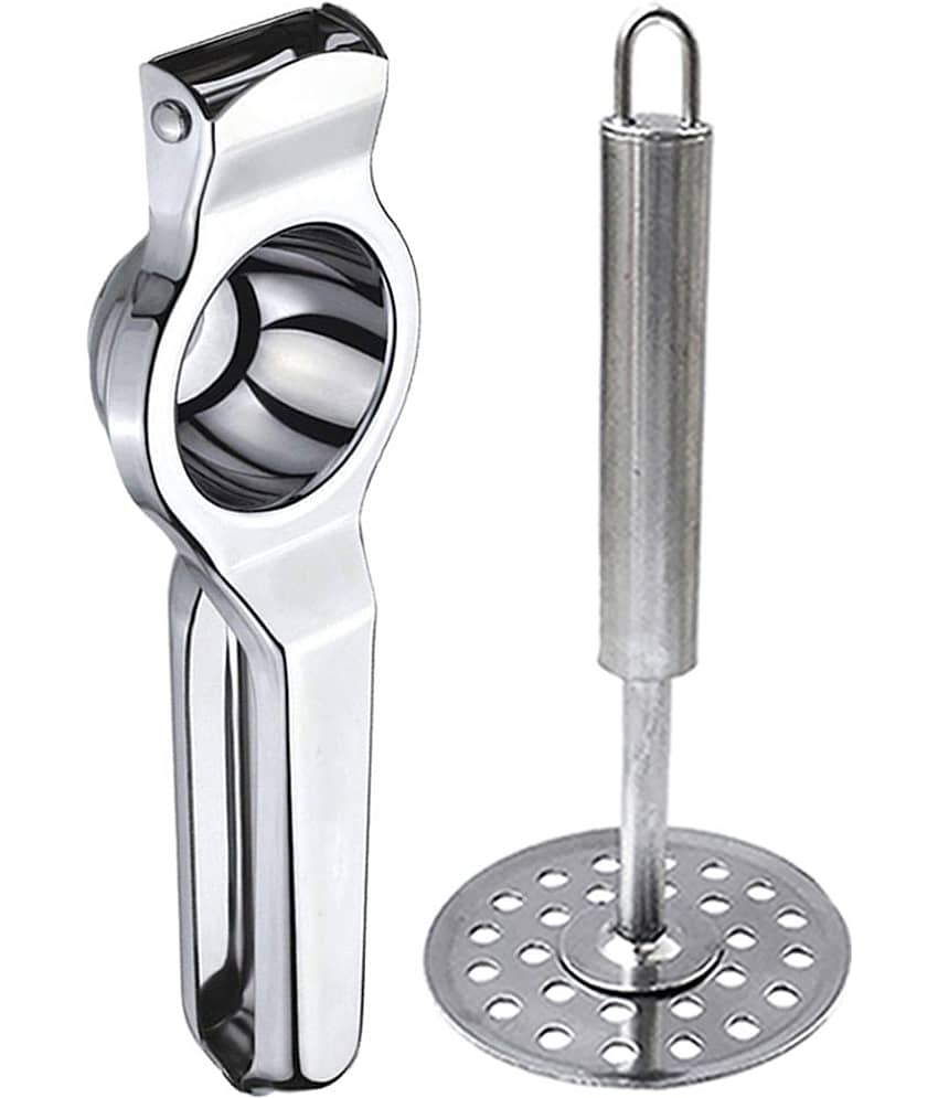 OC9 Silver Stainless Steel Lemon Squeezer+Potato Masher ( Set of 2 )
