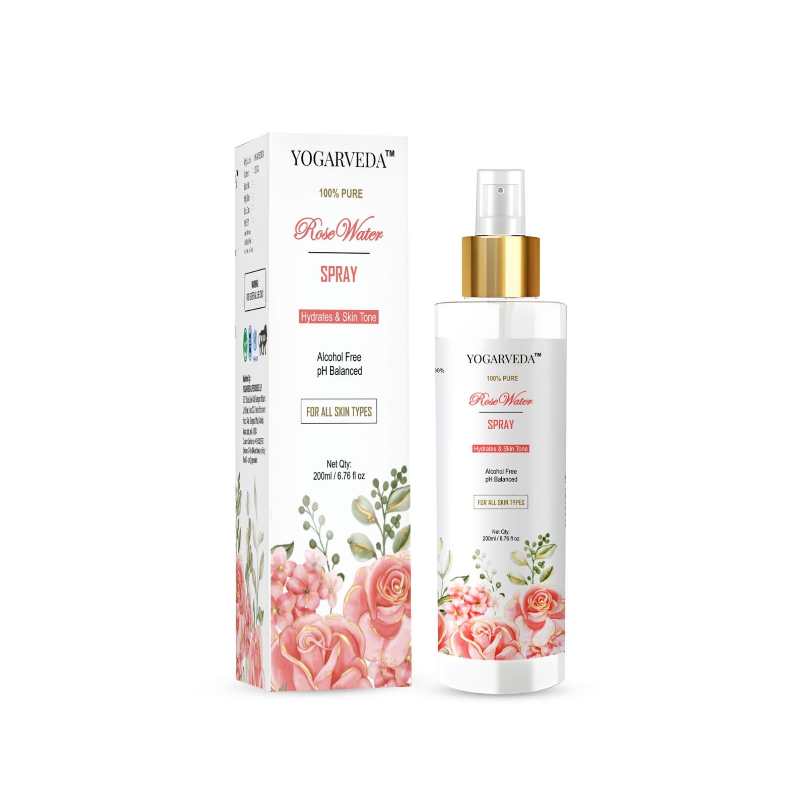 YOGARVEDA 100% Pure Rose Water Spray  200 ml | Alcohol-Free | pH Balanced Men & Women  (200 ml)