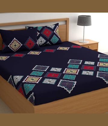 CG HOMES Cotton Abstract Fitted 1 Bedsheet with 2 Pillow Covers ( Double Bed ) - Blue