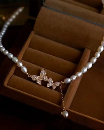 Korean Butterfly Pearl Choker Necklace – Elegant Summer Fashion Accessory for Women & Girls  by Print Magical Gifts