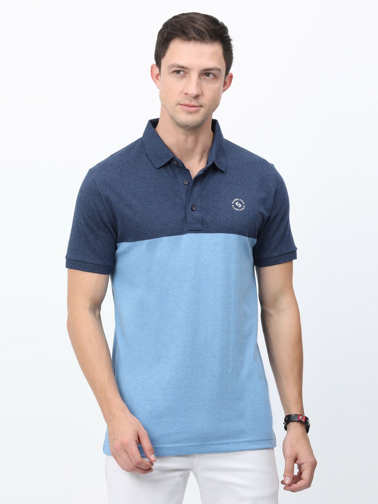 Classic Polo Mens Cotton Half Sleeves Color Blocked Slim Fit Polo Neck Aqua Color T-Shirt | Prm - 775 A Sf P