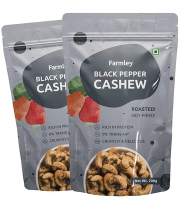 Farmley Premium Black Pepper Flavoured Roasted Dry Nut Cashew Snacks Pack of 2, each 200 gm | Rich in Protein | Crunchy & Delicious