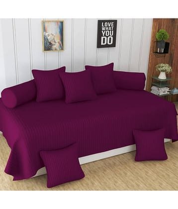 UrbanArts Poly Cotton Vertical Striped Diwan Set 8 Pcs - Magenta