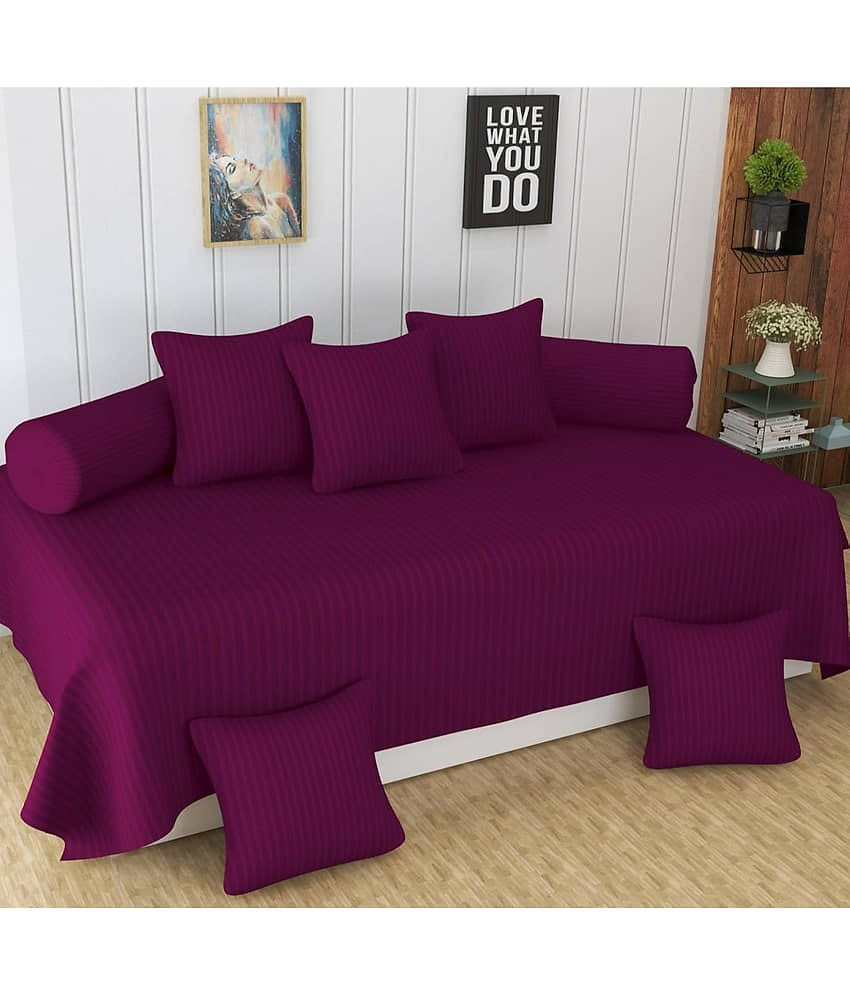 UrbanArts Poly Cotton Vertical Striped Diwan Set 8 Pcs - Magenta