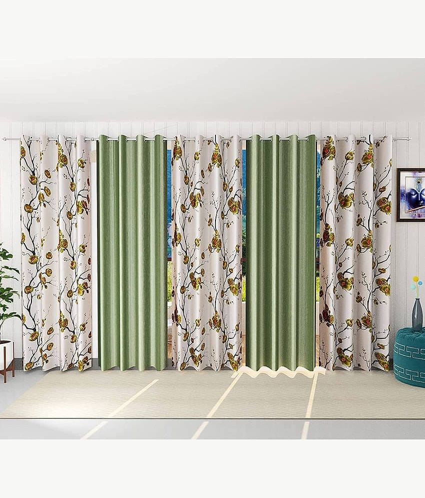 Kraftiq Homes Floral Semi-Transparent Eyelet Curtain 7 ft ( Pack of 5 ) - Multicolor