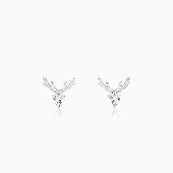 Silver Deer Heart Stud Earrings