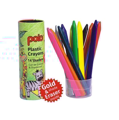 polo Plastic Crayons - 14 Bright Shades in Durable Tin Box, Non-Toxic & Easy-to-Use Crayons for Kids, Ideal for Drawing, Coloring, and Creative Projects