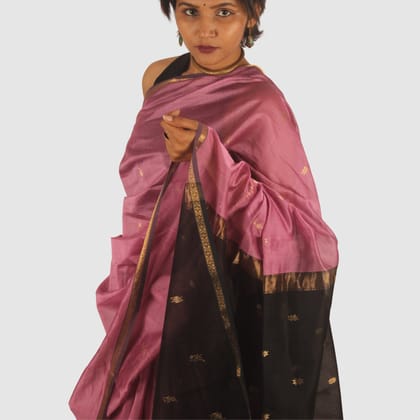 Grace in Rose and Black Maheshwari Handloom Saree