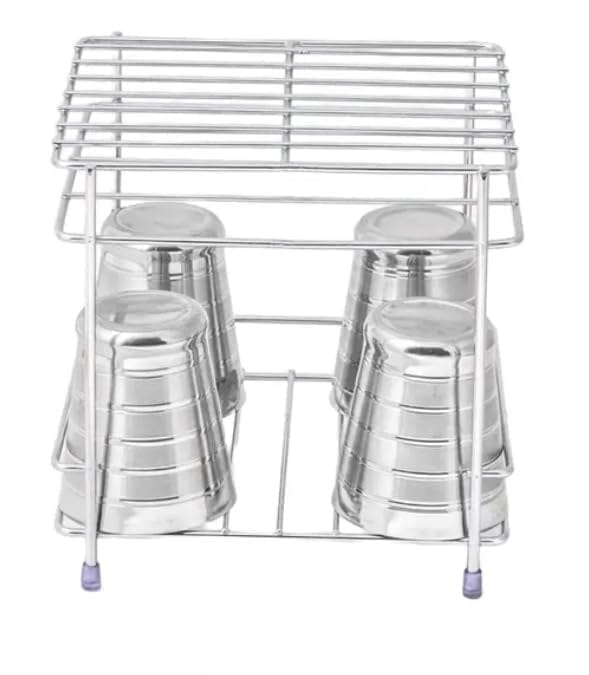 DC Steel Matka Stand with Water Tray, Square Design, 20 x 20 x 19 cm, Silver (Square Stand)