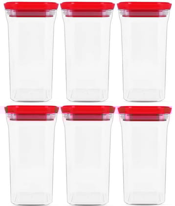 HomePro - Square Container | Airtight | Silicone Cap | Red | Plastic Utility Container | Set of 6 - 1500 ml
