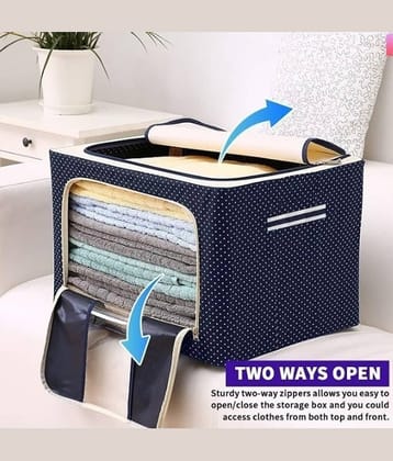 (Pack of 1) 66 Ltr storage bag Foldable Steel Frame Cloths Zip Organizer Bag and Oxford Fabric Storage Living Cover Boxes For Wardrobe Organizer Shelves Clothes, Sarees, Bed Sheet, Blanket