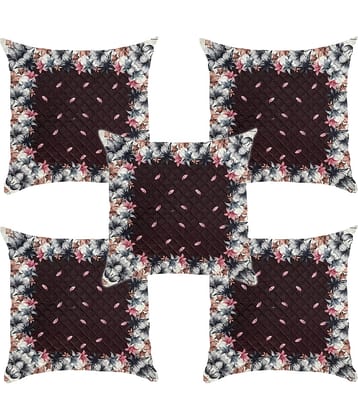 Crosmo Set of 5 Cotton Floral Square Cushion Cover (40X40)cm - Brown