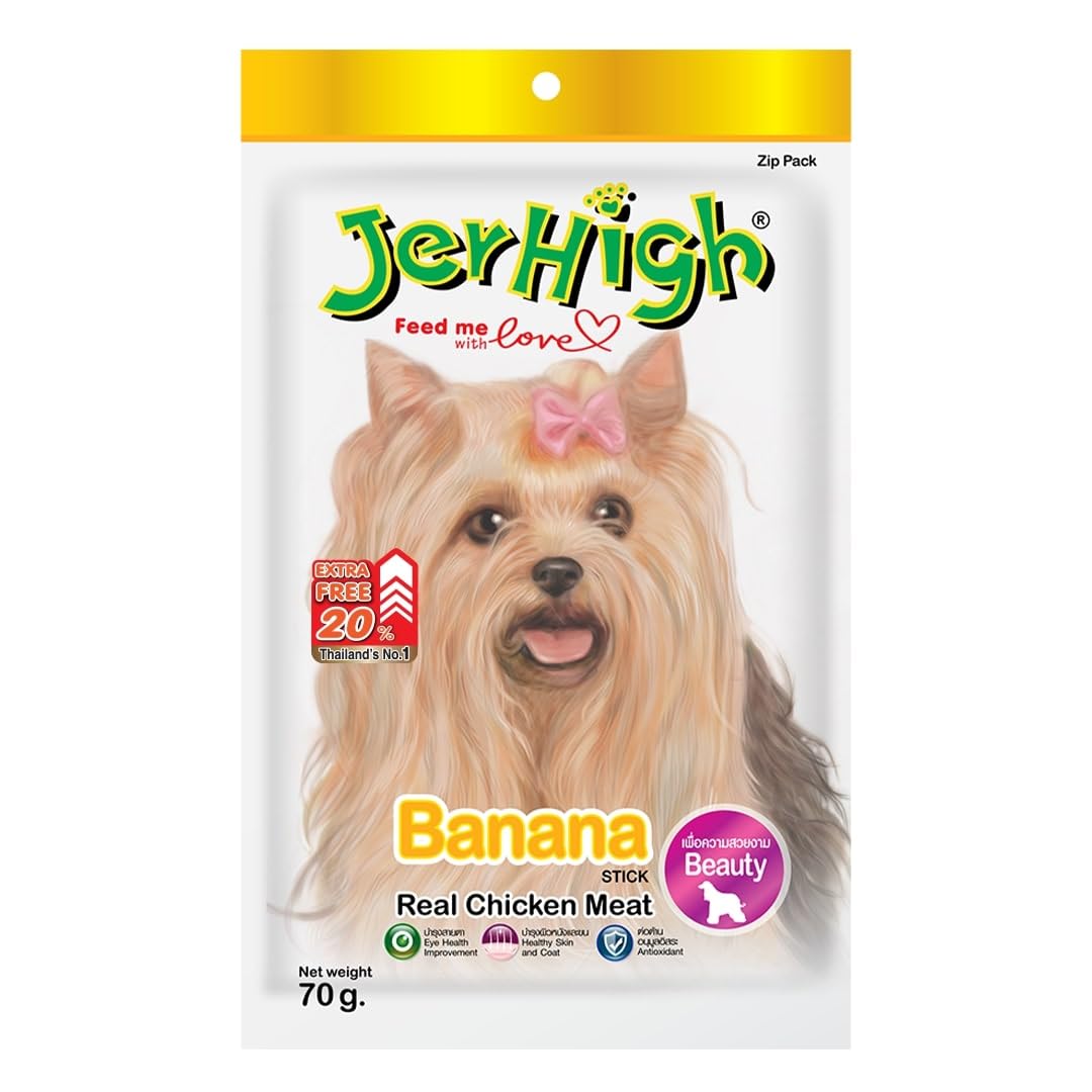 Jerhigh Banana Stick Real Chicken Meat (70gm) For all Life Stages Dog Treats