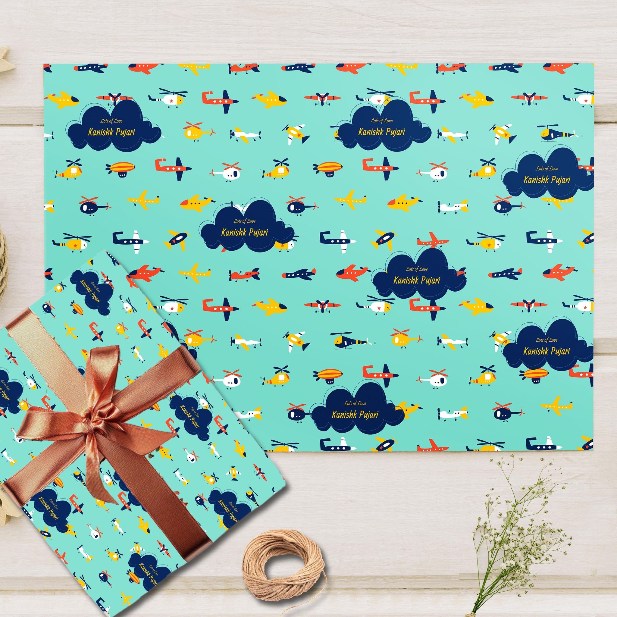Custom Gift Wrapping Paper- Flying High-Lots of Love / Set of 10 sheets