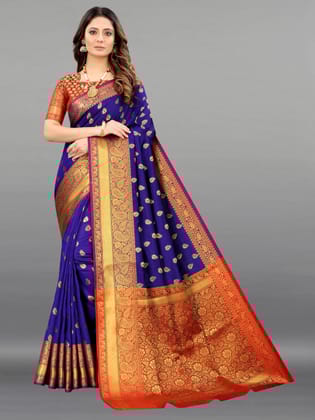 Yavira silk Women's Navy Handwoven Silk Blend Saree