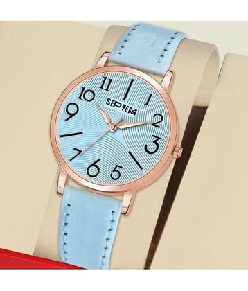 Septem Light Blue Leather Analog Womens Watch