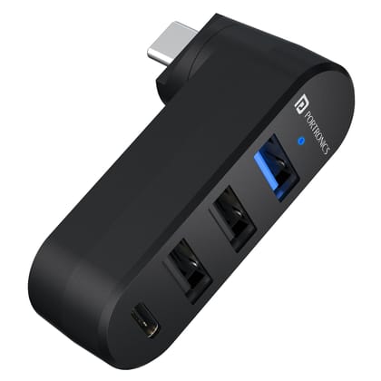 Portronics Mport Spin C, 4-in-1 Rotating USB Hub with Type-C Connector, USB 3.0, 2x USB 2.0 and Type-C Data Port, 180 Rotational Design, High-Speed Data Transfer, Plug and Play, Compact and Portable