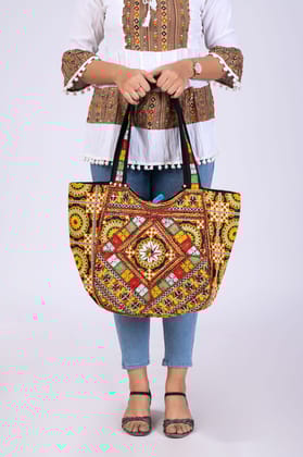 Handwork Rajasthani Embroidered Boho Tote Cross Body Bag, Multicolour For Women Handwork Rajasthani Embroidered Boho Tote Cross Body Bag, Multicolour For Women