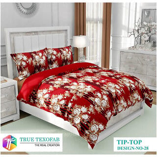 Black Bee  White Flower Print On Maroon Base Double Bedsheet With 2 Pillow Covers (208 X 213 Cm)(Bs32-07)