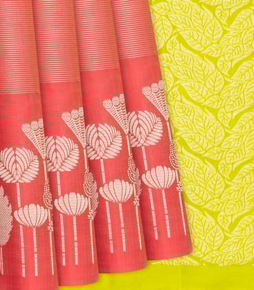 Peach Handloom Soft Silk Saree With Zari Stripes-Peach-Peach