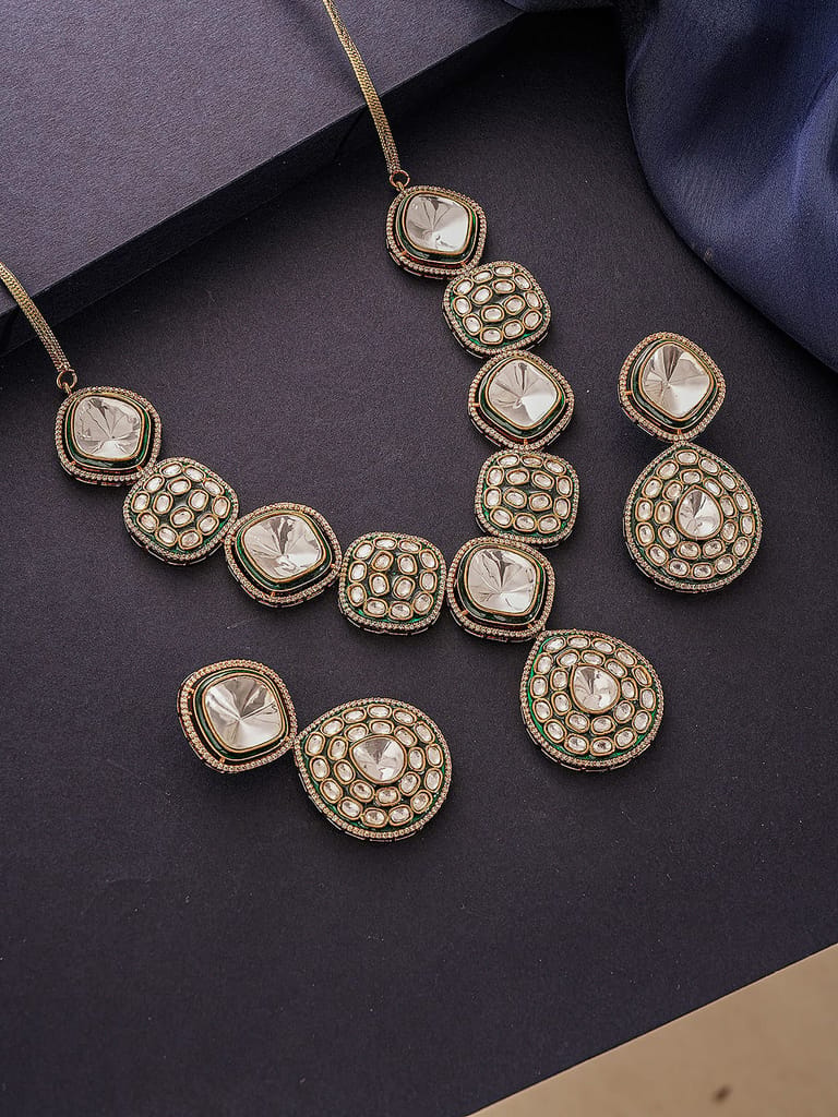 Gold Antique Kundan Jadau Uncut Polki Statement Jewellery Set - Jewellery Sets | Buy online on ZillyBuy