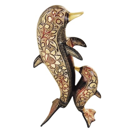 Handcrafted Brass Dolphin Decorative Showpiece Statue for Table Decor, Height : 12 Inch (ANMAS174 B)