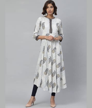 Yash Gallery Pack of 1 Rayon Printed Flared Women's Kurti - ( White )
