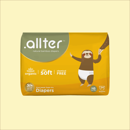 .allter Organic Bamboo Diapers- New Born Size (Up to 4 kgs), 34 Pcs