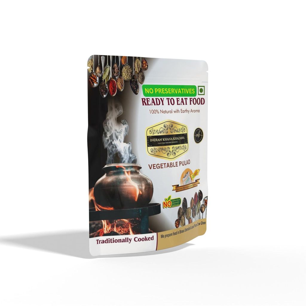 Vegetable Pulao 252gm | No Added Preservative and Colours / Serve Hot Anytime Anywhere with our Flameless Food Heater inside the Pack | Indian Tasty Flavour Ready to Eat Food-Cooked in Brass Utensils and in Pure Cow Ghee