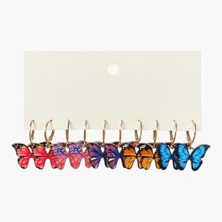 Multi-Colour Korean-Style Butterfly Stud Earrings (Set of 5)