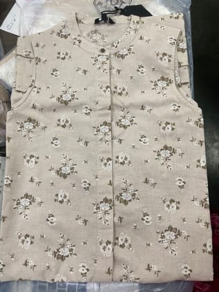 SIDE BUTTON LINEN PRINTED MIDI-M / Khaki
